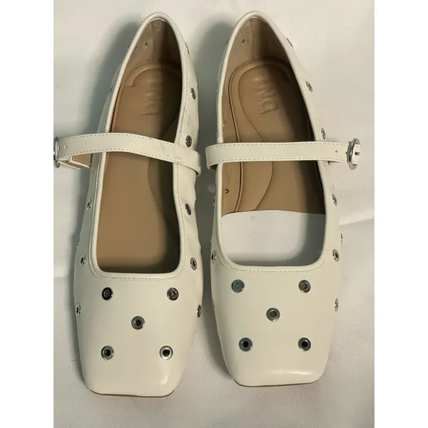 INC Leather Square Toe Dimante Buckle Strap Mary Jane Shoes Size 10.5 White BinC - Image 2