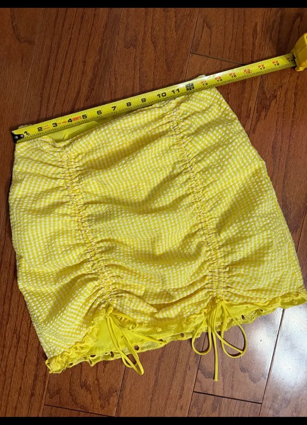 For Love Bell Lemons Picnic eyelet set gingham crop top puff sleeves w/ skirt -M. ***Refer to measurements. features a smocked bodice and ruffled straps. Super cute vacation mode. Lightweight. Measurements approximately 14” from armpit to armpit not fully stretched out. Skirt: 13” waste x 16” long. Non-smoking home. priced to sell at as is condition. Don’t like my price, make reasonable offer! And thank you for checking my closet. - Image 3