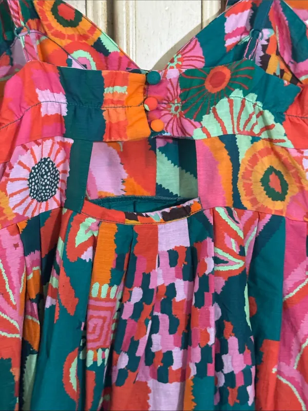 Farm Rio x Anthropologie Pleated Tropical Palm Midi Dress Size XXSmall - Image 12