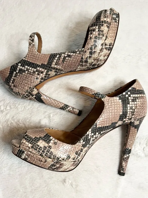 Coach Snake Print Peep Toe Mary Jane High Heels Size 6 Shawna Python Animal - Image 6