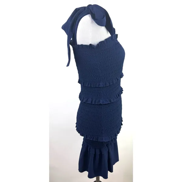Altar'd State Navy Blue Ruffle Smocked Shoulder Tie Bodycon Dress Size XS - Image 3