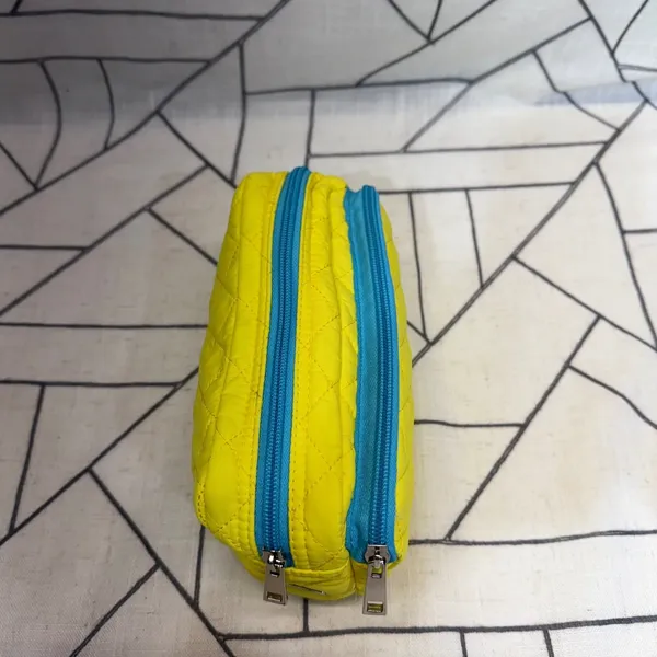 Tula Cosmetic Bag Small Yellow Quilted Double Zip Makeup Pouch‎ - Image 3