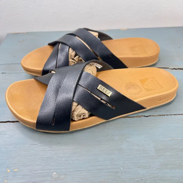 Reef Horizon X Slide Sandals Womens 6 Black Tan Crisscross Straps C-21 ICC - Image 7
