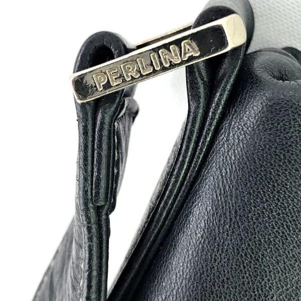 Perlina New York Soft Black Leather Shoulder Bag Purse Medium Credit Cards Zip - Image 3