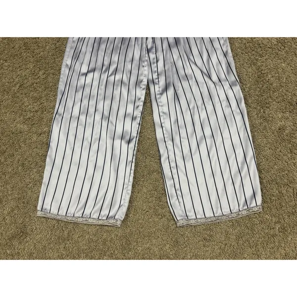 SKIMS Woven Shine Sleep Lace Pants Blue Pinstripe Satin Lounge Pajama Bottoms XS - Image 4