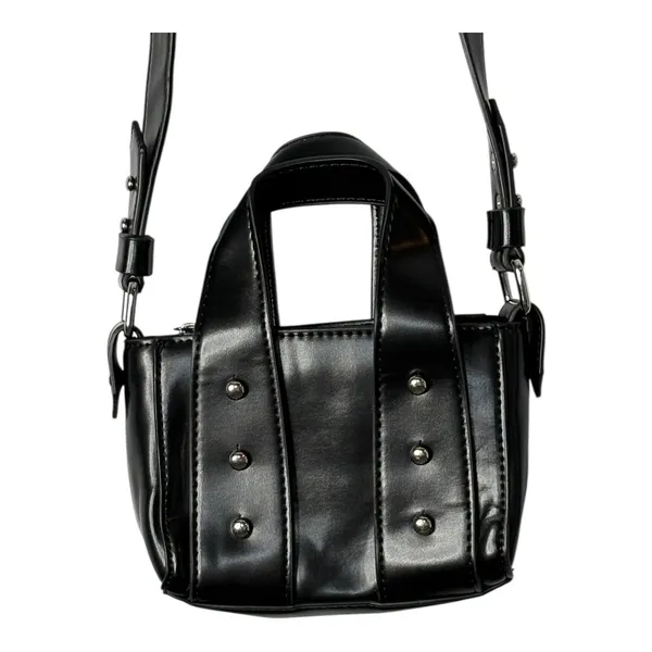 Zara Mini Crossbody Bag Black Faux Leather Studded Top‎ Handle Tote Purse City - Image 6