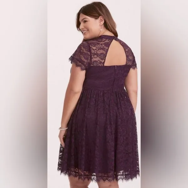 TORRID - DEEP PURPLE HIGH NECK SHORT SLEEVE LACE woman DRESS plus SIZE 16 - Image 2