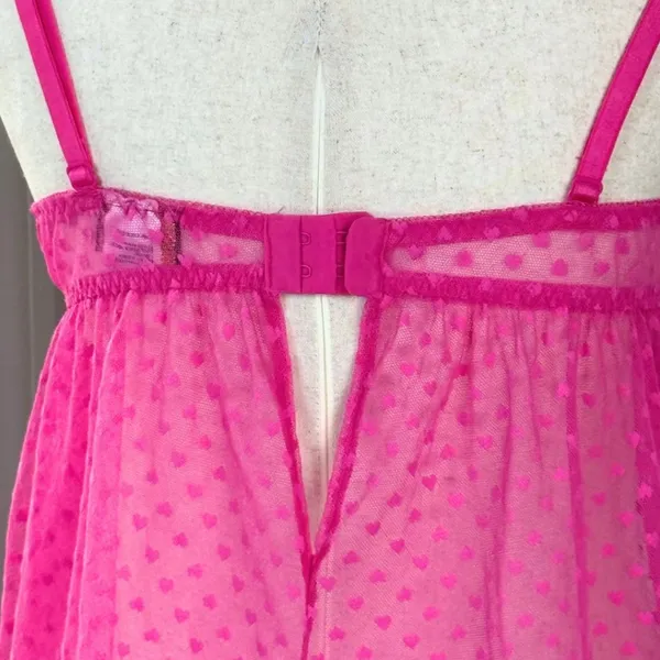 Seductivewear by Cinema Etoile Pink Hearts Babydoll Chemise Black Lace Medium - Image 5