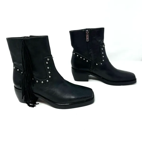 Sam Edelman size 5 black ankle boots‎ booties fringe studded side zip Bernie - Image 3