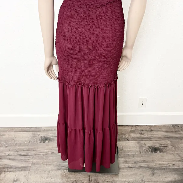 [Baltic Born] Maroon Amalfi Smocked Off The Shoulder Ruffle Maxi Dress Sz Medium - Image 7