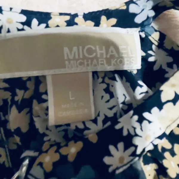 Michael Kors‎ Floral Cold Shoulder Chain Halter Neck Blouse Navy Blue Cream L - Image 9