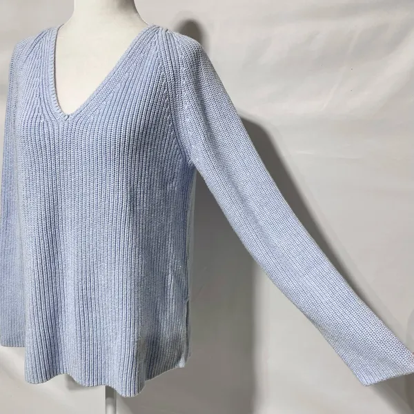 J Crew Cotton V-Neck Vented Hem Tunic Sweater AV009 Light Blue Size Medium - Image 6
