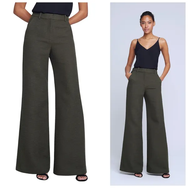 L’agence Pilar Tweed Wide Leg Pants Size 2 Green Textured Chic Quiet Luxury - Image 2