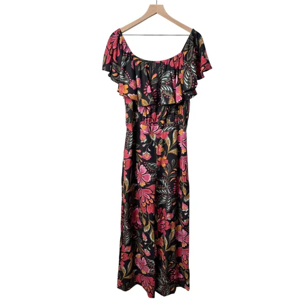 NWT City Chic Floral Print Off The Shoulder Jumpsuit Pink Black Orange Size 14 - Image 4