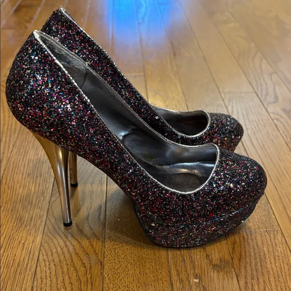 Charlotte Russe | Black Rainbow Sparkles Glitter Stiletto High Heels Size 8 - Image 2