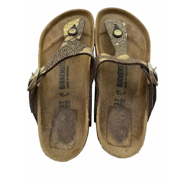 Birkenstock Gizeh Metallic Gold Splatter Leather Thong Sandals Brown EU 37 US 6 - Image 8