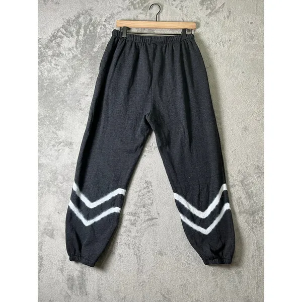 Natural Life Gray Fleece Jogger Pants White Chevron Stripe Drawstring Boho M - Image 2