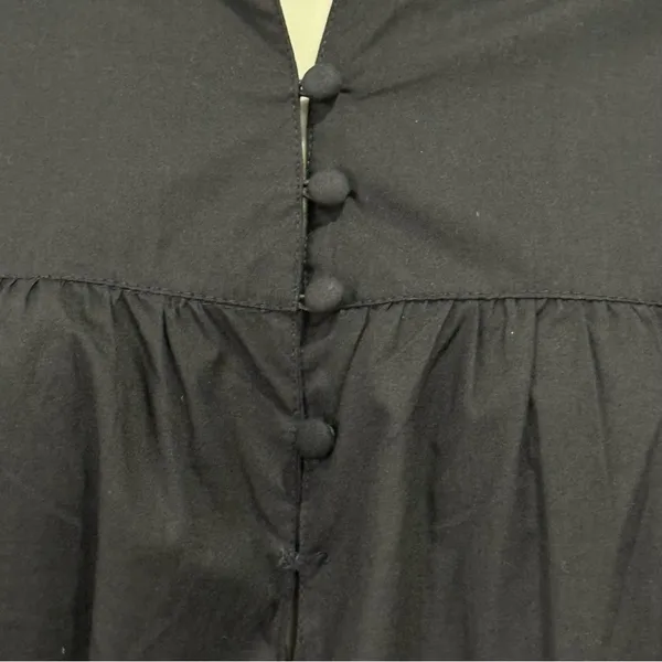 French Connection Poplin Mini Dress Puff Sleeve Black Small Preppy Coastal Chic - Image 8
