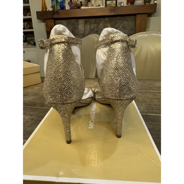 Michael Kors Ava Mid Glitter Mesh Heeled Sandal Size 9 - Image 5