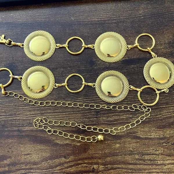 Gold Y2K Textured Domed Disc Chain Belt, Fits 25-43.5 Inches, X7GA1284 - Image 7