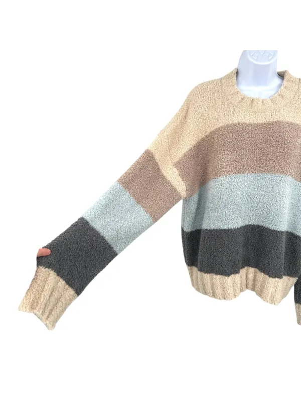 Altar'd State Fuzzy Oversized Colorblock Sweater Beige Brown Blue Size XXL - Image 5