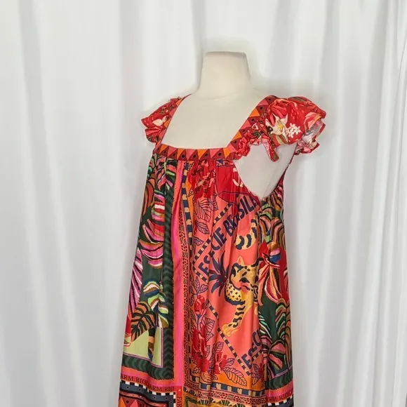 Anthropologie FARM RIO Mosaic Midi Dress Cotton Pockets Colorful Tropical Medium - Image 7