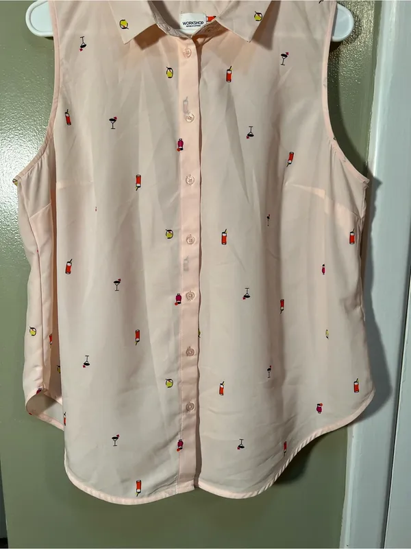 Workshop‎ Republic Women's Size Large Sleeveless Button Down Shirt Pink Cocktail - Image 5
