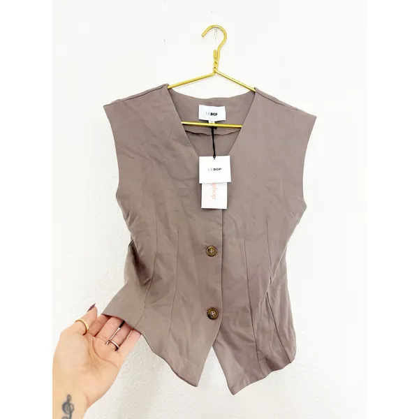 NWT Le Bop Isla Vest Size Medium Brown Nipped Waist Cinched Preppy Minimalist - Image 10