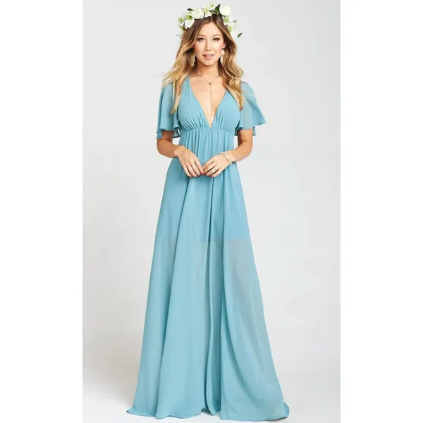 Show Me Your Mumu‎ Womens Blue Maxi Gown Size M Wedding Bridesmaid Event Flutter - Image 3