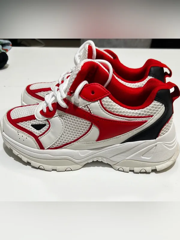 Women's White and Red Athletic Lace-Up Sneakers - Image 2
