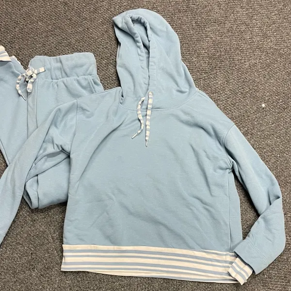 Three Dots women light baby blue sweat suit joggers hoodie size XS casual lounge - Image 2
