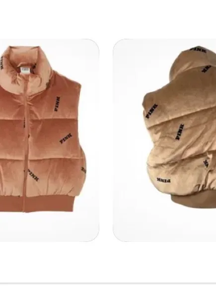 665. Victoria's Secret Pink Velour Crop Puffer Vest Color Caramel small - Image 4
