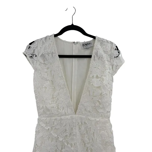 Sabo Skirt White‎ Floral Lace Plunge Neck Romper Bridal Bachelorette Size XS - Image 2