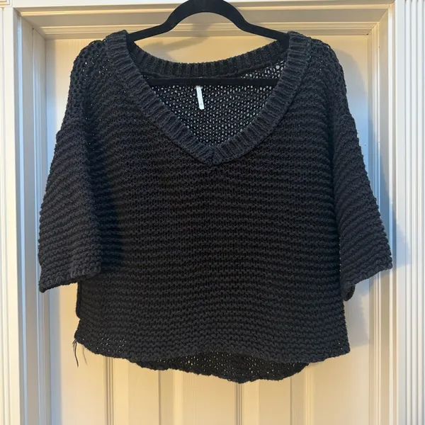 FREE PEOPLE Park Slope Oversized Slouchy Knit Crochet Sweater‎ Black size Small - Image 2