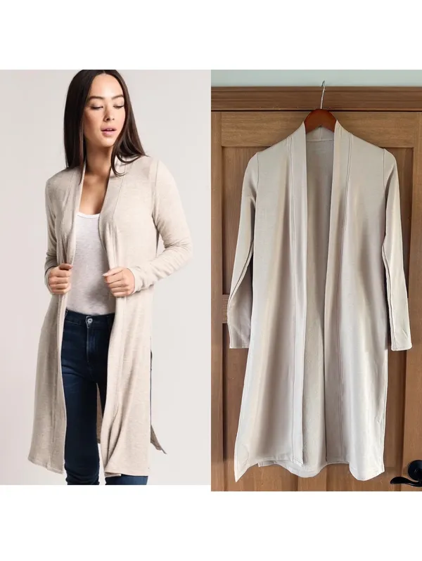 Beyond Yoga High Slits Fleece Long Duster Cardigan Sweater Beige Women’s XS - Image 2