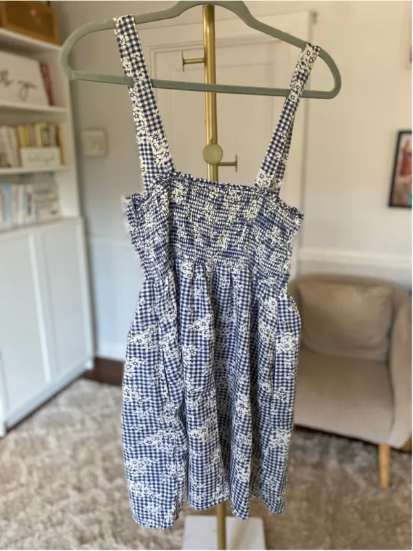 American Eagle Gingham Mini Dress Ditsy Floral Smocked Cottagecore Babydoll M - Image 3