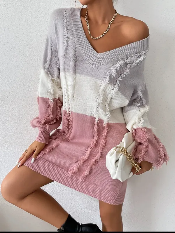 Boutique V-Neck Sweater Dress - Image 2