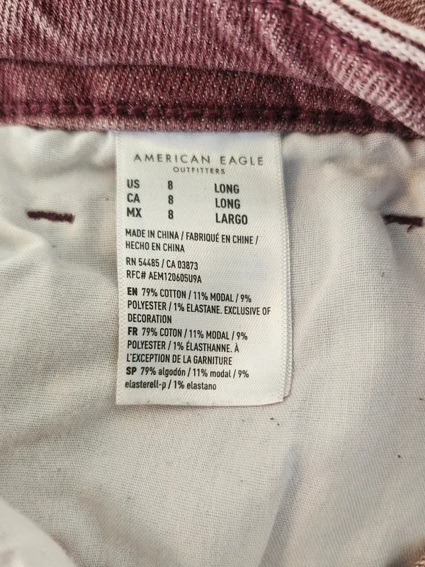 American Eagle Burgundy Pink Dyed Distressed Jeans Size 8 Long - Image 11