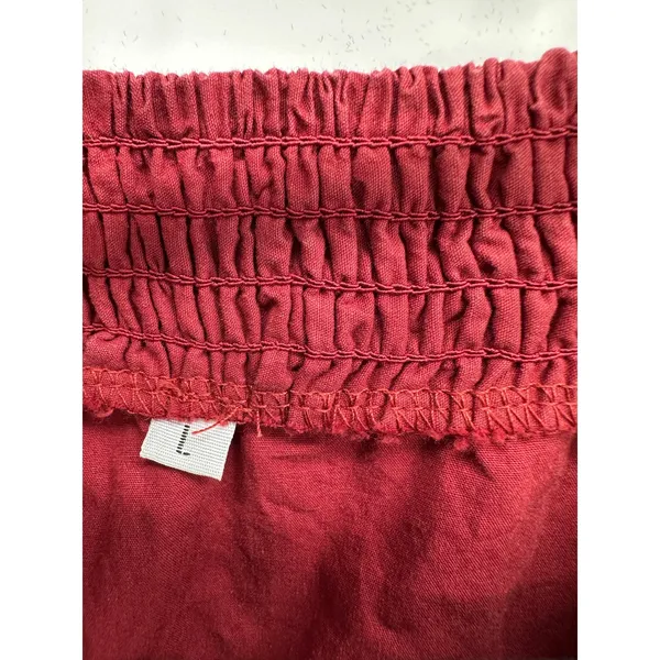 Cottagecore Red Smocked V-Neck Balloon Sleeve 100%‎ Cotton Mini Dress Sz L Boho - Image 5