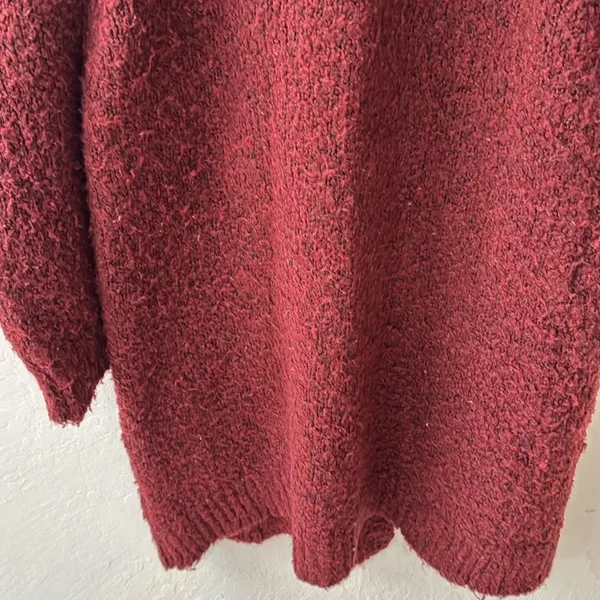 Anthropologie Red Long Line Open Front Sherpa Teddy Cardigan No Pockets M - Image 9