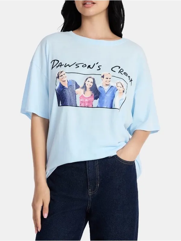 🔹4 for $30 NWT Dawson's Creek Oversized Graphic Tee, Small Blue - Image 2