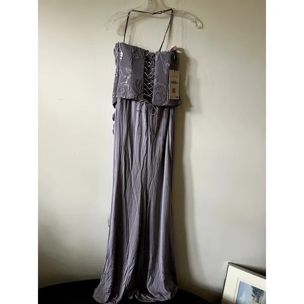 Oh Polly Miravie Embellished Cowl-Neck Ruffled Gown Dress in Lilac Purple 6 New - Image 6