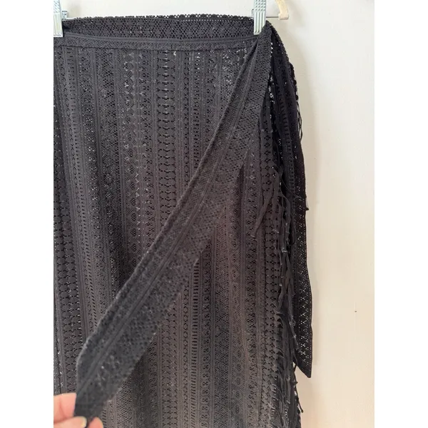 ASOS Black Crochet Fringe Tie Asymmetrical Beach Cover Up Women’s Size 6 Sarong - Image 5