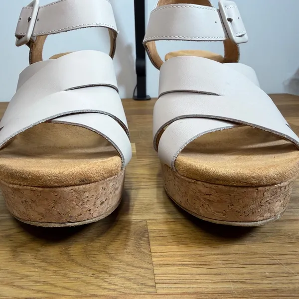 TOMS Ava Cork Sandals Women's 8 Strappy Block Heel 4" Buckle Beige - Image 4