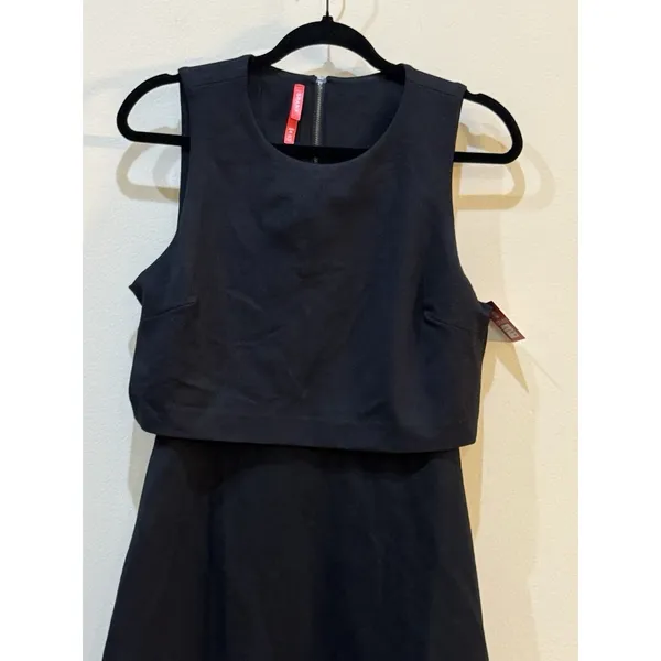 Spanx Ponte Overlay Fitted Midi in Classic Black Sleeveless Dress Size Medium - Image 4