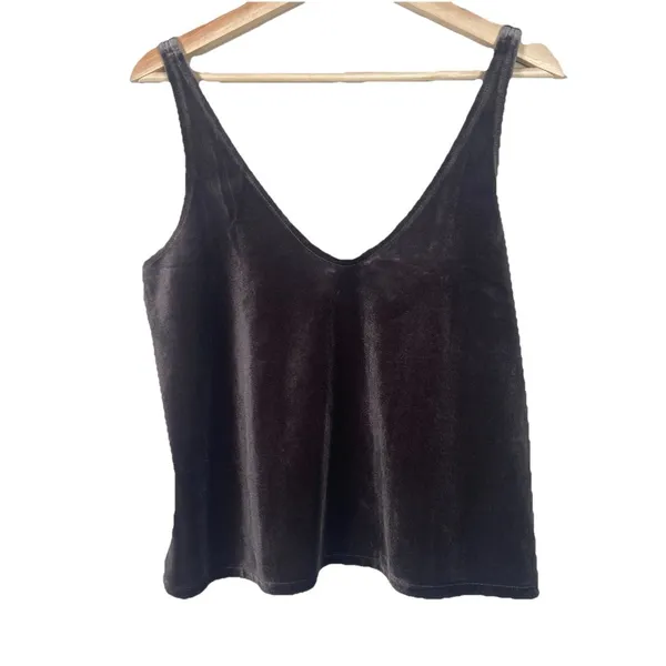 Madewell Velvet V Neck Tank Top Size M Brown Preppy‎ Boho Coquette Date Night - Image 3