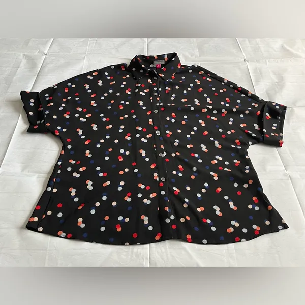 Vince Camuto Black Button-Up Blouse with Red, White‎ & Blue Polka Dots - Image 10