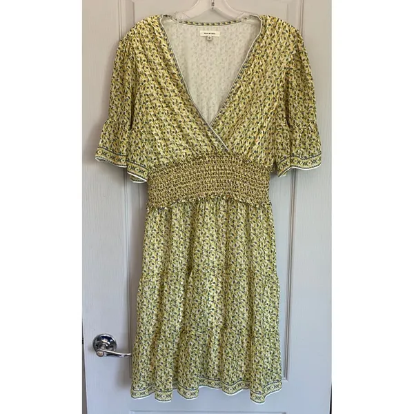 Max Studio Yellow Floral Smocked Waist Tiered Flutter Sleeve Mini Dress‎ NWT - Image 7