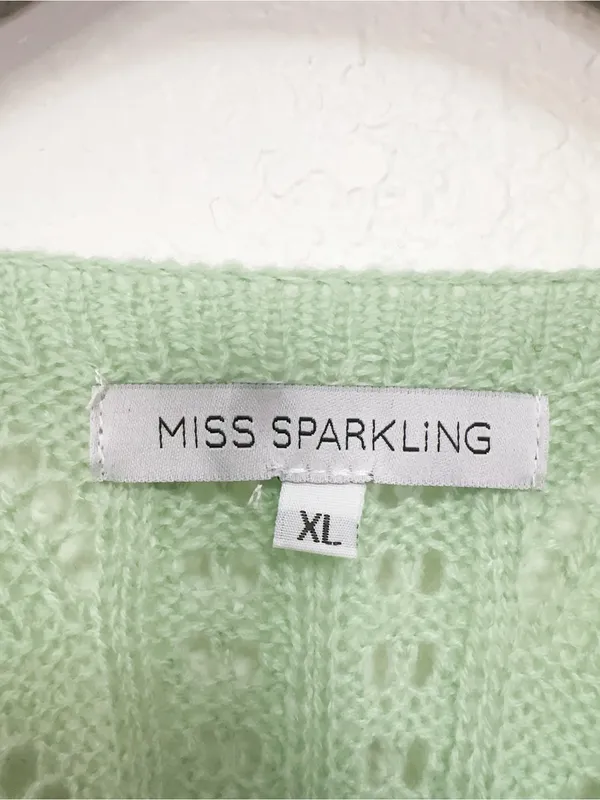 Miss Sparkling NWOT Oversized Apple Green Pointelle Ruffle Knit Sweater XL - Image 4