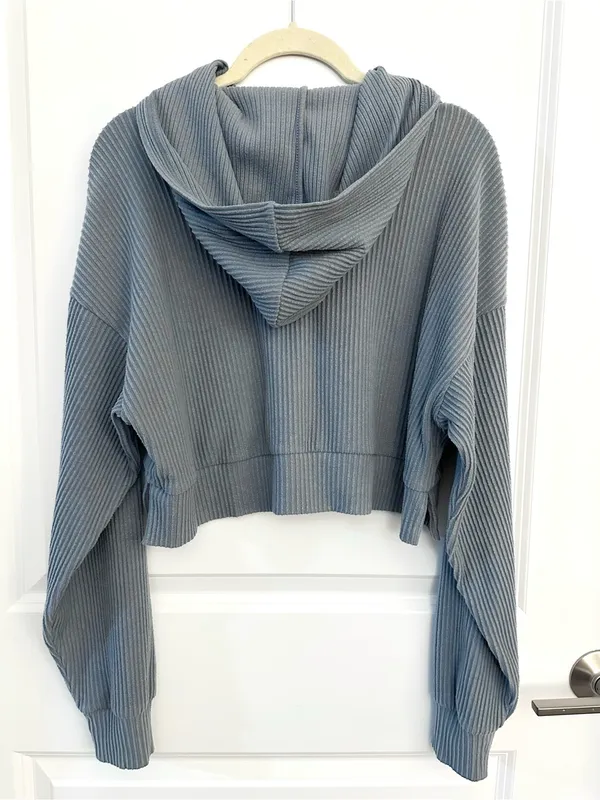 ALO Yoga Muse Ribbed Hoodie Steel Blue Small - Image 4